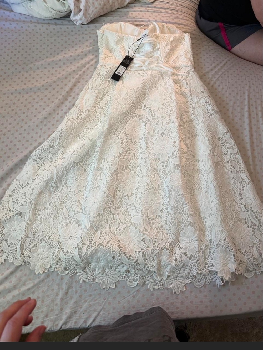 Fashion Nova Ivory Strapless Lace A-Line Dress